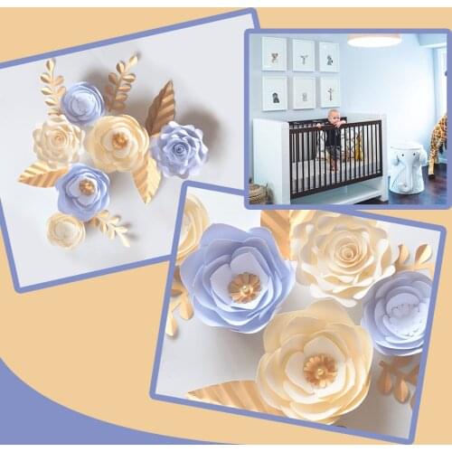 White Ivory Handmade Flor DIY Paper Flowers Gold Leaves Set For Nursery Wall Deco Girls Room Baby Shower Video Tutorials
