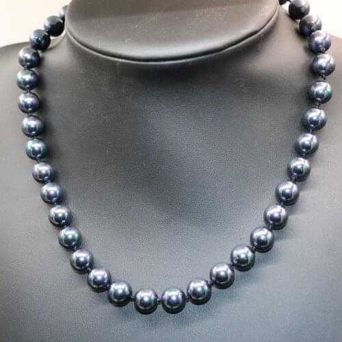 Wholesale Price Natural Black Shell Pearl 10mm Round Beads Chain Chokers Necklaces for Women Fashion Diy Jewelry 18inch B2929