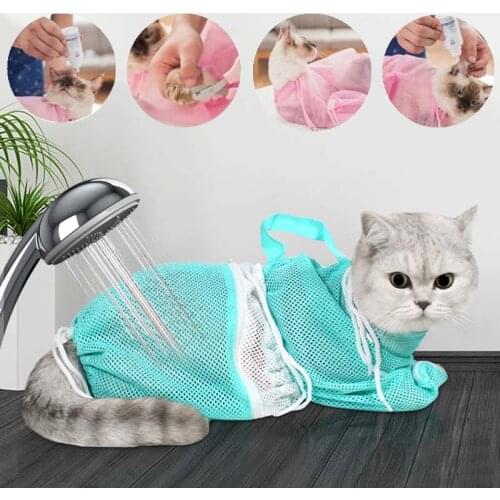 Mesh Cat Grooming Bath Bag Polyester Mesh Bag For Bathing Cat Adjustable Pet Nail Cutting Accessories For Cats Cleaning Shower