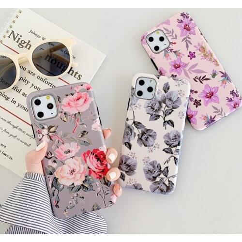 Retro Rose Flower Silicone Soft Case For iphone 11 12 Mini Pro Max X XR XS MAX 6S 7 8 plus IMD Shockproof Back Cover Coque Gift