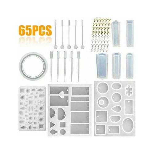 65 pcs Jewellery Making Starter Kit-Epoxy Resin Silicone Mold and Findings Accessories Set-Pendant Earring Bracelet findings