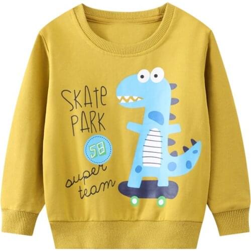27Kids Boys Long Sleeves Skateboarding Dinosaur Pattern Yellow Color Sweatshirts Kids Clothes Autumn Childrens Clothing 2-7Year