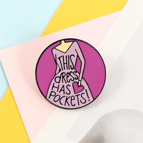 THIS DRESS HAS POCKETS Enamel Pins Purple Cartoon Round Women Skirt Brooches Denim Shirt Collar Badge Lapel Pin For Friend Gifts