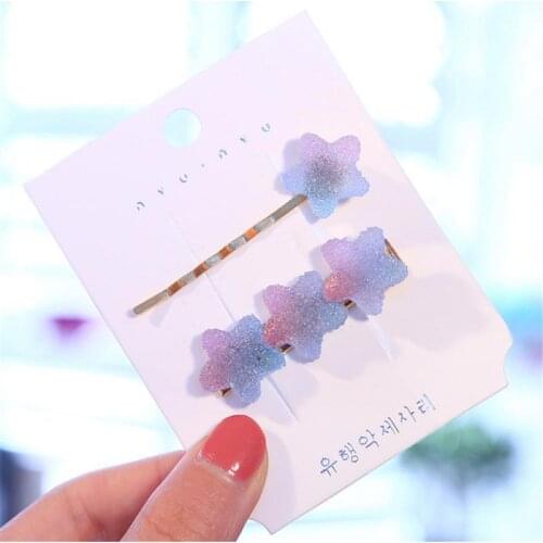 2 Pcs Rainbow Fudge Gradient Color Love Star Hairpin One Word Clip Edge Clip Girl Heart Hairpin Jelly Fudge Hairpin Girl
