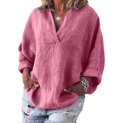 Women blouses fashion V Neck Pullover Women Shirt Skin-friendly Long Sleeve Solid Color Loose Chic Blouse Ladies Clothing 2021