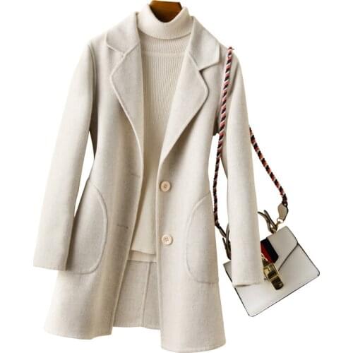 2021 Autumn Winter Wool Jacket Womens Clothing Double-sided cashmere Woolen Coats Slim Wild Overcoat Female Plus Size Outerwear