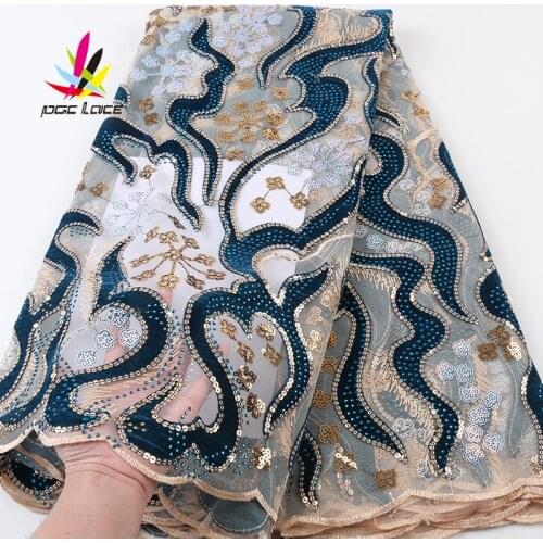 2021 Latest Velvet Lace New Sequence Fabric Tulle Mesh Lace Fabric French Sequins Lace African Fabrics Embroidery XZ3002B