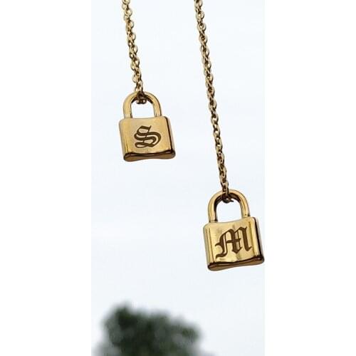 26pcs/Set Gothic Jewelry Gold Chain Padlock Necklace A-Z Alphabet Old English Letter Choker Initial Lock Pendant Necklace Women