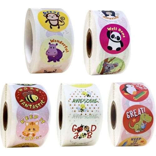 500pcs/roll Cute Cartoon Animal Stickers Diary Scrapbooking Teacher Incentive Reward Sticker Kids Stationery Decoration