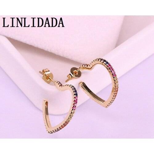 6Pairs new arrived rainbow cz pave heart Stud earring for women lady wedding jewelry