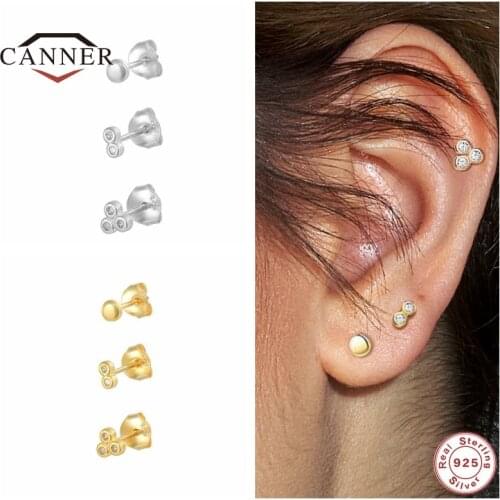 CANNER 3Pcs/set Mini 925 Sterling Silver Zircon Stud Earrings for Women Piercing Earring Silver 925 Fashion Jewelry Pendientes