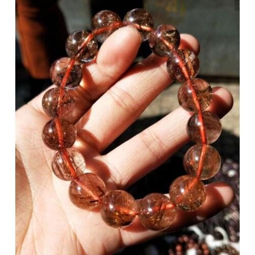 Free shipping Noble jewelryset 13.5-13.8mm AAA Natural Quartz Rutilated Crystal stone Beads Bracelet 55g