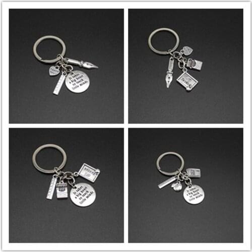1 pen apple ruler ABC book charm keychain teacher jewelry teachers day gift to teacher keychain