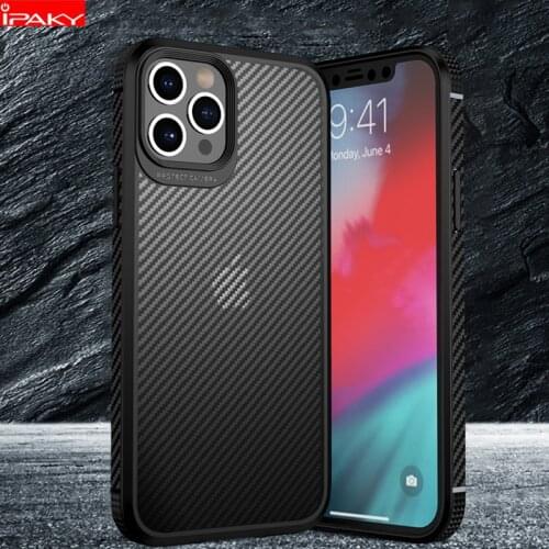 For iPhone 12 Case IPAKY for iPhone 11 12 Pro Case Carbon Fiber Skin Bumper Transparent Cover for iPhone 11 12 Pro MAX Case