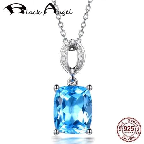 BLACK ANGEL Luxury Square Blue Topaz 925 Silver Gemstone Necklace For Women Wedding Jewelry Party Gift Wholesale