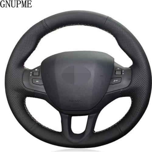 DIY Hand-Stitched Soft Black Genuine Leather Car Steering Wheel Cover For Peugeot 208 2011-2019 2008 2013-2019 308S 2015