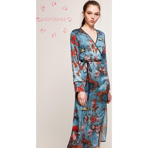 EASYSMALL sexy Bathrobe Morning Gown Female Bride Summer Thin Silk Silk Pajamas Sexy Silk Satin Nightgown Spring and Autumn