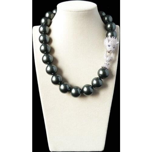 Hot sell Noble- 18mm black green shell pearl inlay zircon leopard head LUXURY necklace