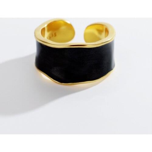 SHANICE Real S925 Sterling Silver Open Ring Black Drip Glaze Heart Multilayer Adjustable Rings for Women Girls Party Jewelry