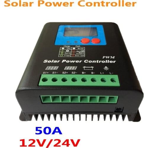50A 60A Solar Charge Controller 12V 24V Auto-work Battery Regulator, 12V for 600W PV Panel, 24V Battery for Solar Panel System