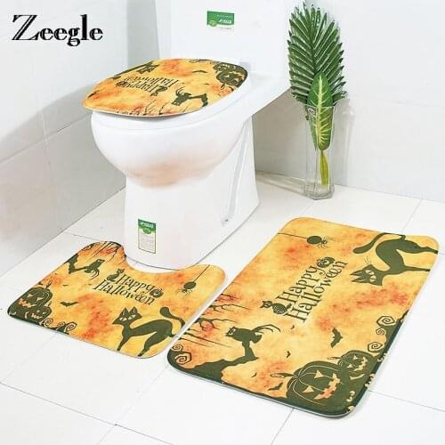 Zeegle Halloween Bath Mat Toilet Rugs Flannel Anti Slip Bathroom Carpets Set Home Toilet Lid Cover Shower Room Rug Floor Mats