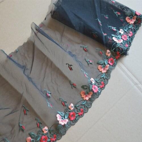 15YDS Lace Trim Black Mesh Fluorescent Pink Flower Embroidered Scalloped Tulle Lace 22cm Wide High Quality Wedding Skirt Garment