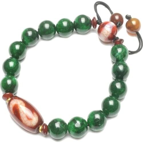 Top Selling Elastic Agate Crystal White Pink Green Color Dzi Beads Amulet with Spacers High Quality Tibetan Dzi Beads Bracelet