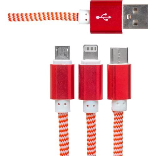 POWERMASTER MICRO USB/TYPE-C/LIGHTNING 2.1A METAL 1.2 METERS CHARGE AND DATA CABLE