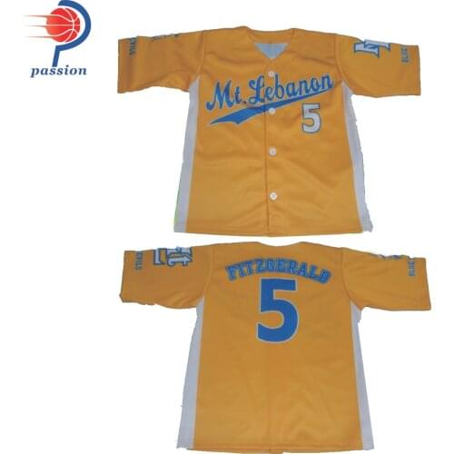 Dye Sublimation 100% polyester yellow baseball jersey No.5