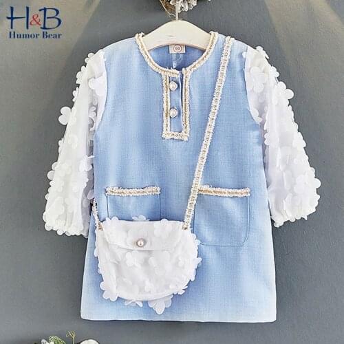 Humor Bear Girls Fashion Flower Dress 2020 New Autumn Western Kids Clothing Little Girl Net Long Sleeve Princess Dress No Bag