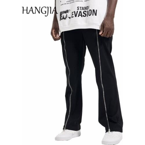 2021 Fashionable Black Micro Flared Casual Suit Trousers Women Harajuku Heavy Double Long Zippers Casual Slim Fit Flare Pant