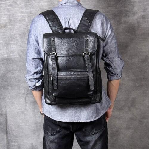 Vintage Oxhide Top Layer Cow Leather Shoulder Bag Handmade Head Leather Backpack Cowhide Mens Computer Bag