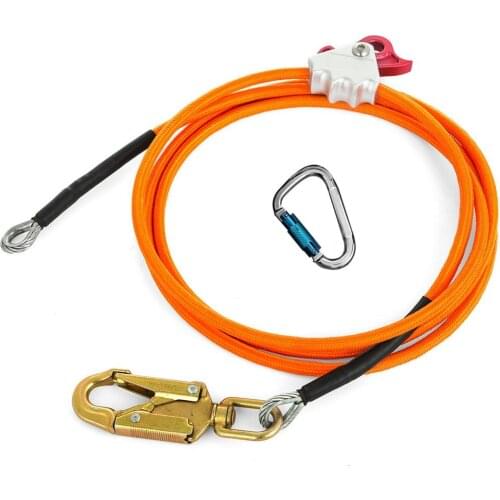 Steel Wire Core Flip Line Kit 1/2" X 10' Wire Core Flipline with Triple Lock Carabiner and Steel Swivel Snap Wire Core Flipline