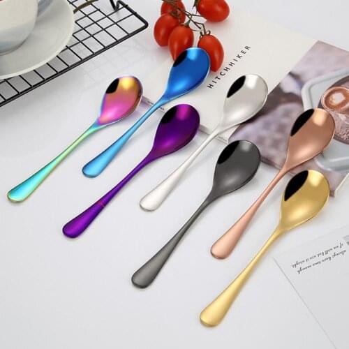 New 1Pc Portable Kitchen Stainless Steel Spoon Coffee Tea Cream Cocktail Stirring Spoons Cutlery Soup Spoons Kitchen Accessories