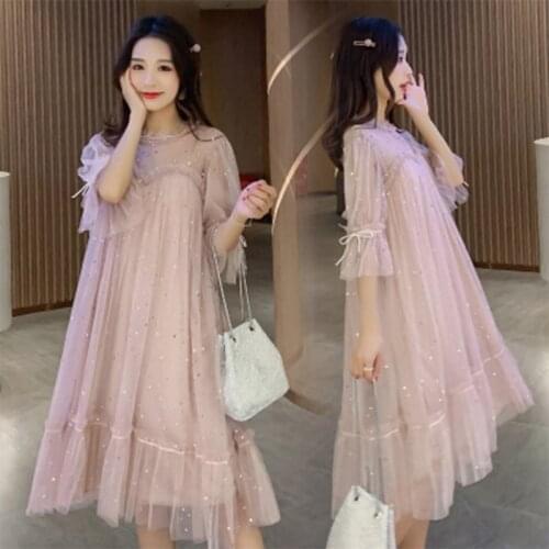 New 2020 Summer cotton Maternity Dress Sequin Fairy pregnancy Dresses Casual Half Sleeve Loose Pregnant Women dress zomer jurk