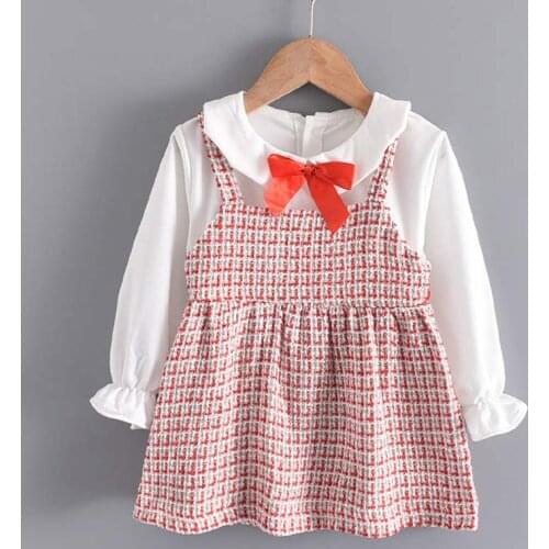 2021 New Fashion Autumn Baby Girls Baby Plaid Dresses Kids Elegant Bowtie Dress Sweet Clothes Casual Newborn Outfits