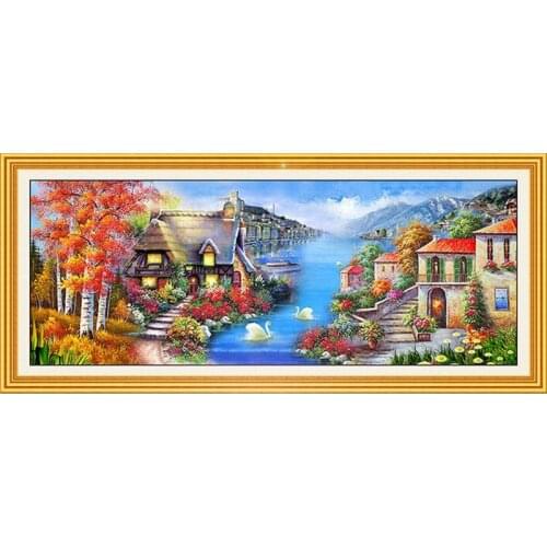 NEW Full Resin round Diamond Painting 5D Diamond embroidery beading Needlework Mosaic Cross Stitch Home Decoration Seaside house