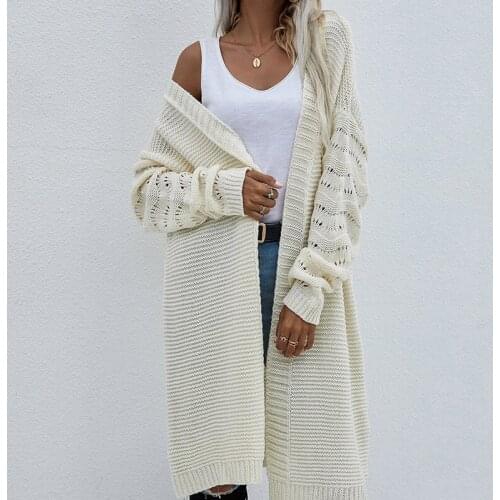 Long Round Neck Cardigan Womens Fashion Solid Color Knitted Sweaters Casual Jumper Sweater Jacket New 2021 Autumn and Winter