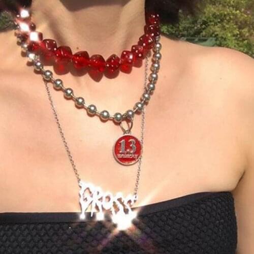 Punk Number Letter Pendant Necklace For Women Metal Vintage Charms Y2K Hip Hop Choker Necklace Gossip Girl Poster 90s Jewelry