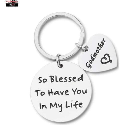 Godmother Gifts Key Chain Religious Keyring Jewelry Baptism Thank You Gift for Beloved Godmother From Godson Goddaughter Pendant