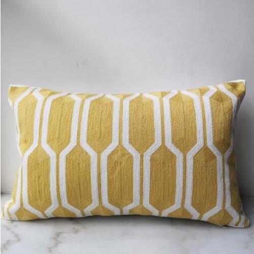 30x50cm Cushion Cove Vintage Yellow Geometric Cotton Embroidery Pillow Case with For Sofa Bed Home Decorative 12"x20inch Soft