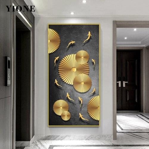 Luxury Carp Koi Fish Canvas Painting Custom Gold Modern Abstract Poster Prints Wall Art Pictures for Living Room Aisle Decor