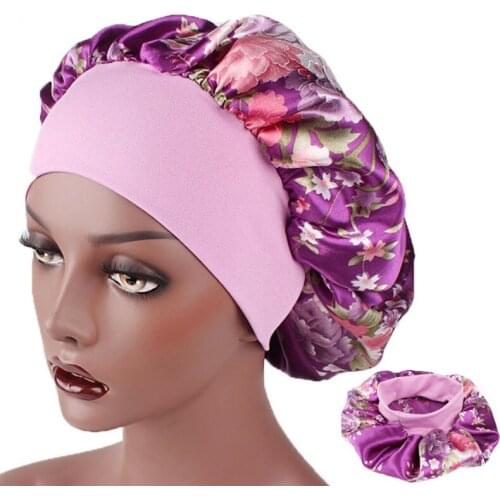 Printing Satin Bonnet For Women Elastic Wide Band Night Sleep Satin Hat Chemo Caps Hair Loss Cover Fashion Head Wrap Hair Care