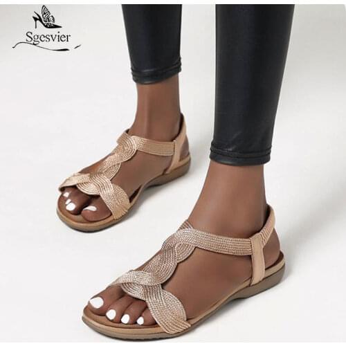 Sgesvie Big size 35-43 Hot sale summer sandals women casual shoes ladies flat sandals gold silver bohemian women sandals