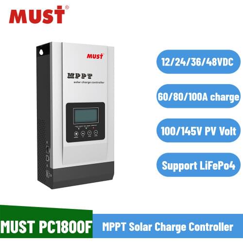 MUST Solar Original PC1800F Series 12/24/36/48V 60A 80A PV MAX 145V Mppt Solar Charge Controller For Home Use