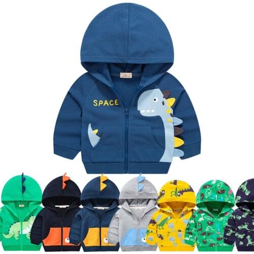 Toddler Boys Hoodies 3D Cartoon Dinosaur Hooded Sweatshirt Fall Spring Autumn Kids Clothes with Pocket Children Outerwear Jacket
