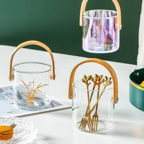 Stainless Steel Fruit Fork With Glass Basket Nordic Cutlery Set Fashion Household Dessert Cake Fork