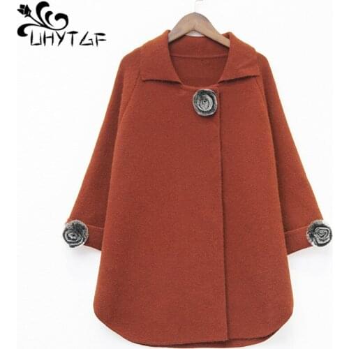 UHYTGF 4XL Plus size Jacket women Fashion short tops outerwear thick warm winter wool coat Loose female elegant woolen coats 210