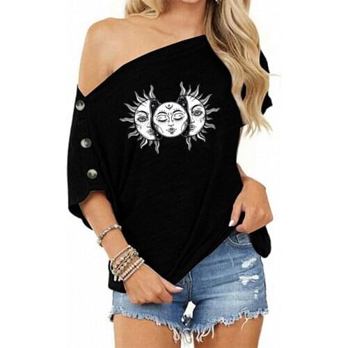 Womens Printed One Neck Off Shoulder Shirt Personalized Casual Top Sexy Womens Blouses Plus Size Blouse Blusa Mujer Gothic Top