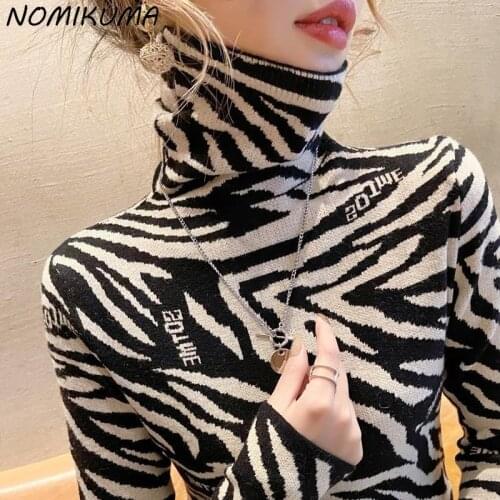 Nomikuma Turtleneck Leopard Womens Sweater Autumn Winter Long Sleeve Knitted Pullovers Korean Slim 2021 Basic Pull Femme 6Z754